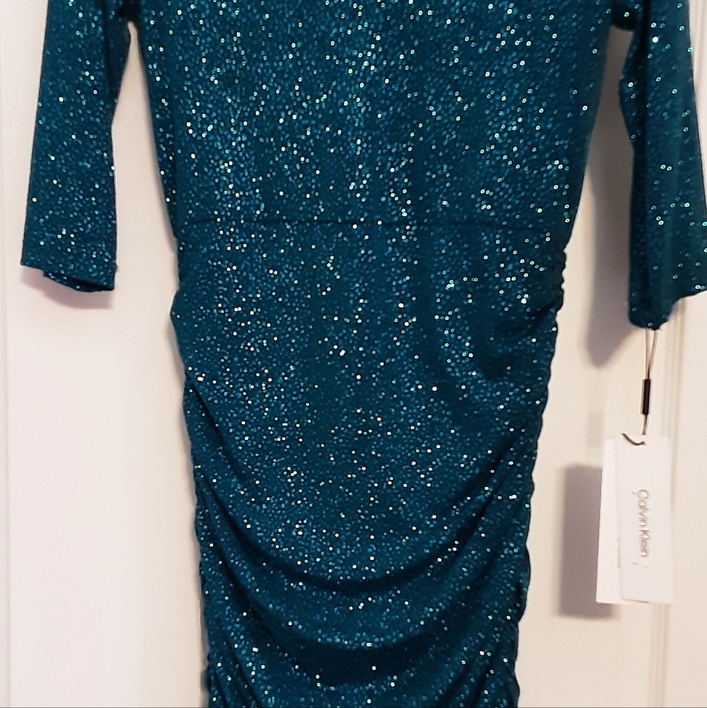 Calvin Klein Teal Sequin Long Sleeve Dress